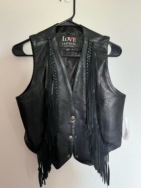Black Leather Fringe Vest